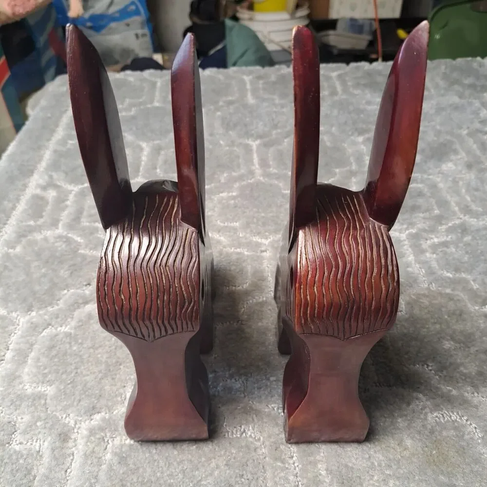 VINTAGE Hand Carved PRIMITIVE Wood Horse Head Book Ends MCM Equestrian Decor